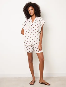 Cheesecloth Polka Dot Short Set - S/M / IVORY/CHOCOLATE - female - Blue Vanilla - FashionsVida