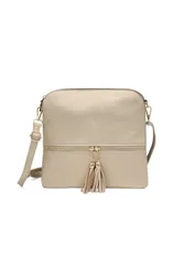 Small Flat Tassel Accent Front Pocket Crossbody Handbag - Gold - Size: One Size