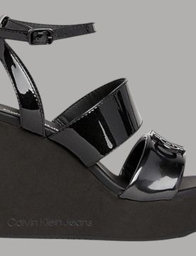 Sandali wedge con cinturino regolabile tacco 10,8 cm nero