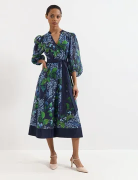 Floral V-Neck Belted Midi Skater Dress Navy Mix female - Phase Eight - FashionsVida