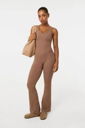 Light Brown Ruched Bum Openback Unitard - Light Brown - Size: S/M