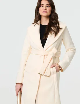 Wrap Front Tie Waist Coat - White - Size: 16 - Izabel London - FashionsVida