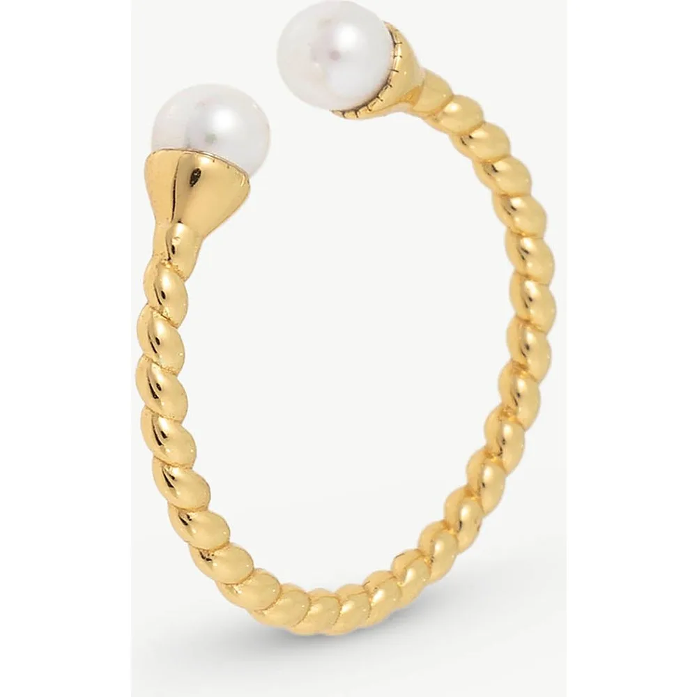 Anillo dorado dos perlas twist - Majorica - FashionsVida