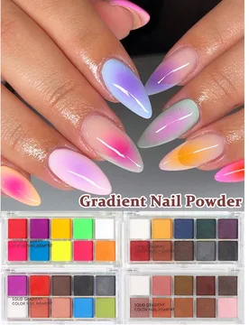 Polvo para uñas con degradado de 10 colores, terapia de luz UV, decoración de arte de uñas, purpurina fina brillante, polvo de uñas mate con degra - Shein - FashionsVida