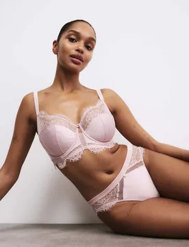 Saffron Satin & Lace Wired Balcony Bra (F-H) Pink female - Rosie - FashionsVida