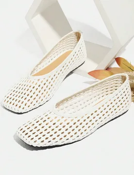 Zapatos de ballet planos para mujer estilo francés, tejidos calados transpirables, color marrón, punta cuadrada, de meter sin cordones, modelo 2026, - Shein - FashionsVida
