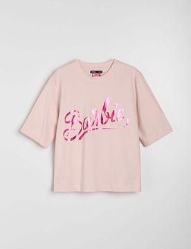T-shirt in cotone con scritta Barbie - rosa pastello