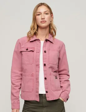 Superdry Damen Chore Jacke mit Vier Taschen Pink - Größe: 36 - 94.99 - FashionsVida