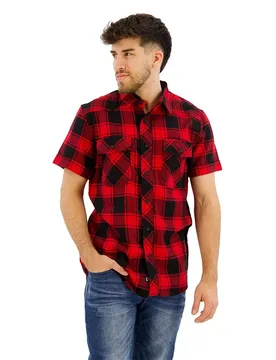 Camicia A Maniche Corte Check Red / Black S - Brandit - FashionsVida