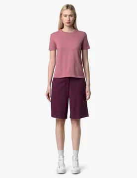 Maglia girocollo a maniche corte Lascaux color malva in puro cotone con tape laterale - K-way - FashionsVida