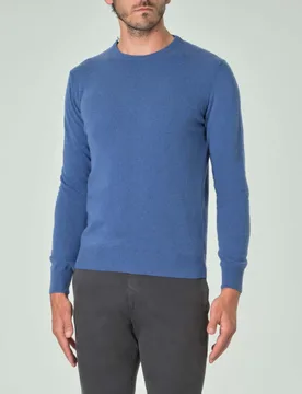 Maglia girocollo blu indaco in misto lana e cachemire - Ashki.i - FashionsVida