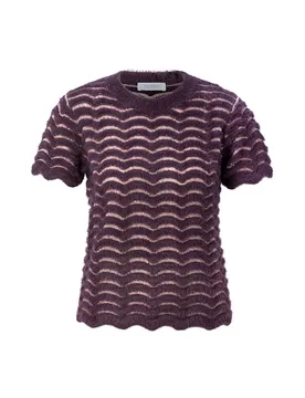 Short Sleeve Crew neck zig zag Yarn feale - M - FashionsVida