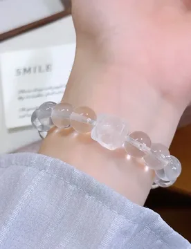 Natural white crystal round bead bracelet Aquamarine crystal translucent small lion dancing crystal fashionable small fresh - Aliexpress - FashionsVida