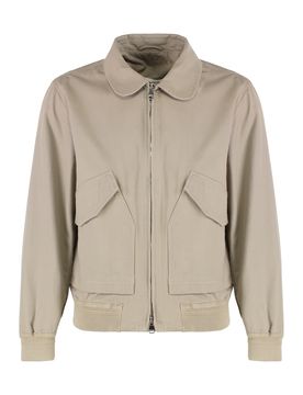 Cotton Bomber Jacket with Ribbed Knit Cuffs