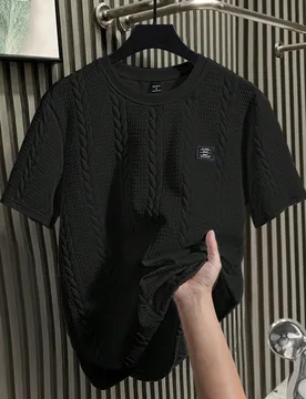 Camiseta de punto de cuello redondo de manga corta casual para hombre, versátil para el transporte - Shein - FashionsVida