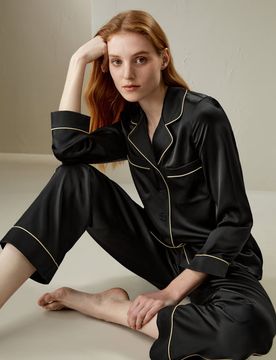 Pyjama De Soie Avec Passepoil Classique Et Poches 100% Soie Conçu Pour La Beauté Une Meilleure Peau XS