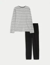 Pure Cotton Striped Pyjama Set Grey Mix male