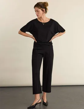 Jersey Slash Neck Batwing Relaxed Top Black female - Baukjen - FashionsVida