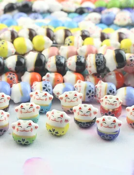 Pcs 13x14mm Hand Painted Lucky Cat Ceramic Beads Vertical Hole Loose Spacer Cute Animal Ceramics Bead For Jewelry Making DIY - Aliexpress - FashionsVida