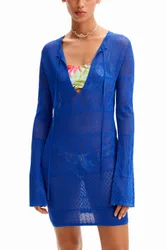 Robe tunique courte motif ajouré BLUE M female