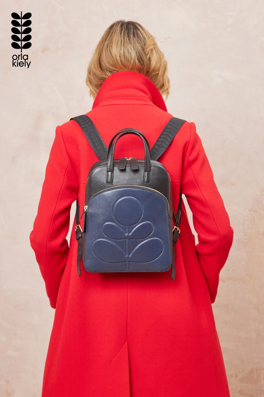 Womens Black Emilia Petite Backpack - Embossed Stem - One Size - Orla Kiely - FashionsVida