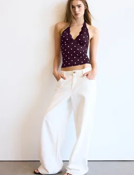 Neckholder-Top mit Spitze Violett M - Stradivarius - FashionsVida