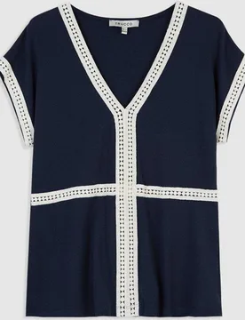 Camiseta de mujer en algodón con cuello en pico - Trucco - FashionsVida