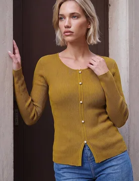 Women's Pearl Ribbed Knit Jumper in Olive Size: 12 - Olive - Size: 12 - Roman - FashionsVida