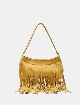 Längliche Schultertasche mit Fransen Senf OS - Stradivarius - FashionsVida