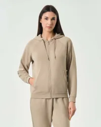 Felpa con zip e cappuccio Exchange beige in misto viscosa con logo