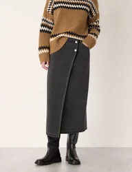 Denim Midi Wrap Skirt Black female