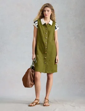 Pure Linen Button Through Mini Shift Dress Green female - White stuff - FashionsVida