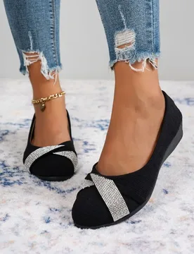 Round-toe Flat-bottom Women's Shoes - 2026 New Style, Large Size, Fashionable Rhinestone Low-cut Casual Single Shoes, Size 36-43 - Aliexpress - FashionsVida