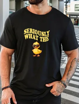 Men's T-Shirt 2025 New Arrival Playful Cartoon Duck Graphic “SERIOUSLY WHAT THE” Sunglasses Yellow Print Stylish Top Daily - Aliexpress - FashionsVida