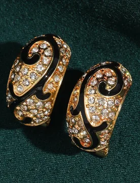 Vintage Black Stud Earrings Luxury Auspicious Clouds Design Gold Color White Rhinestone For Women 2026 New Trends Party Jewelry - Aliexpress - FashionsVida