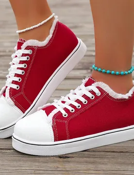 Zapatos de lona casuales con punta redonda y diseño de borde deshilachado para mujer, adecuados para chicas de campus, uso diario, hogar, salidas, tr - Shein - FashionsVida