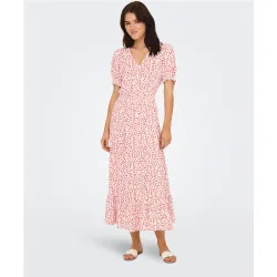 Vestido largo con cuello pico y manga corta