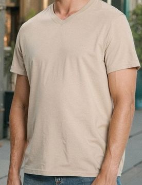 T-shirt basic con scollo a V - beige
