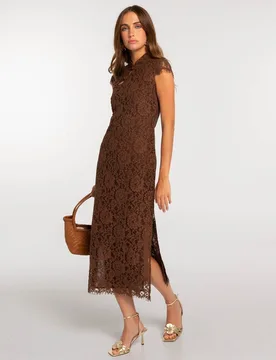 Vestido midi de encaje con cuello mao - The-Are - FashionsVida