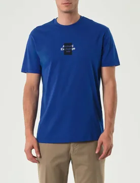 T-shirt mezza manica Exchange blu royal con logo tab centrale sul petto - Armani - FashionsVida