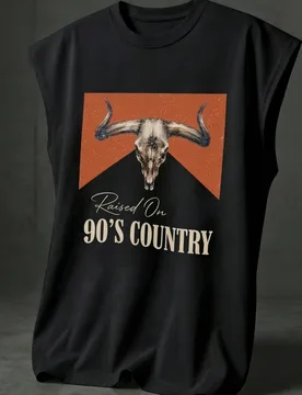 Camiseta sin mangas con gráfico de calavera de toro y eslogan de música country de los 90, top de músculo informal de vaquero occidental para hombr - Shein - FashionsVida