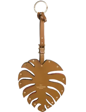 Valentino Tan Leather Monstero Leaf Keyring - Valentino Garavani - FashionsVida