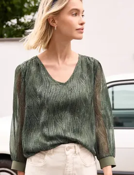 Street One Langarm Bluse mit V-Neck aus Chiffon female Grün