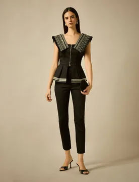 Top con peplum y solapas bordadas - Sonia Peña - FashionsVida