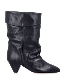 Dalby Western-Inspired Calfskin Boots with Folded Cuff, Pointed Toe & Leather Cone Heel