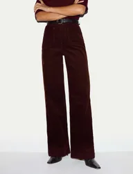 Cotton Rich Cord Textured Wide Leg Trousers Red female