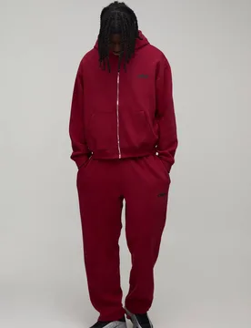 Men's Oversized Boxy Official Zip Through Hooded Tracksuit Red Size X-Small Red XS - boohooMAN - FashionsVida