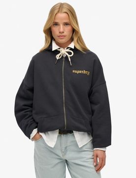 Superdry Damen Baumwolle Oversized Old School Tattoo Kapuzenjacke mit Rundhalsausschnitt, Dunkelgrau - Größe: 36