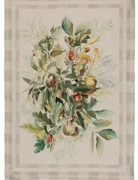 Canovaccio Ballotte in lino beige con stampa castagne verde - Tessitura Toscana Telerie - FashionsVida