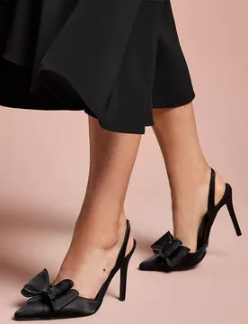 Women's Tamara Satin Bow Sling Back Stiletto Court Shoes in Black Size: 6 - Black - Size: 6 - Coast - FashionsVida